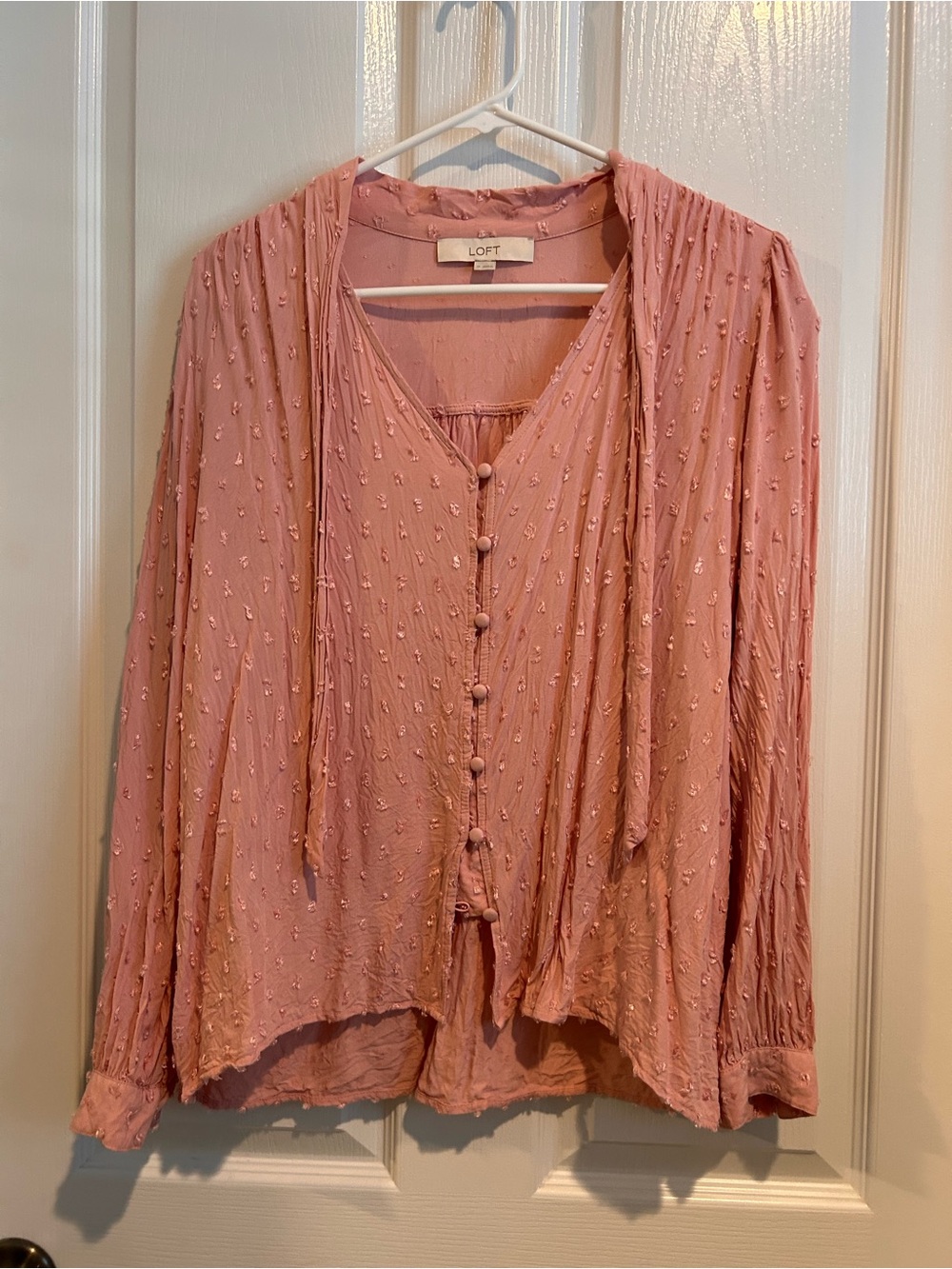 LOFT Blush Pink Textured Button-Front Blouse